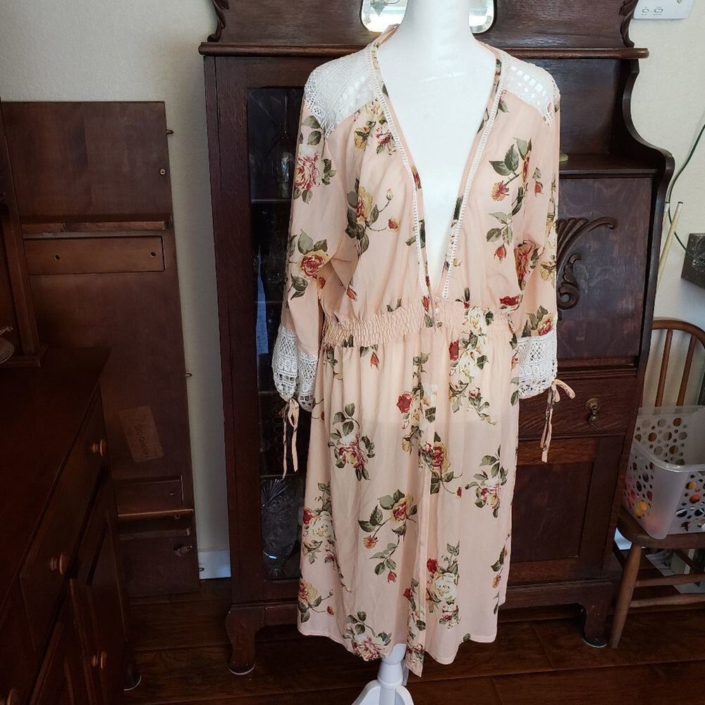 Siren lily peach floral and lace cardigan jacket 2X, 3X NWT